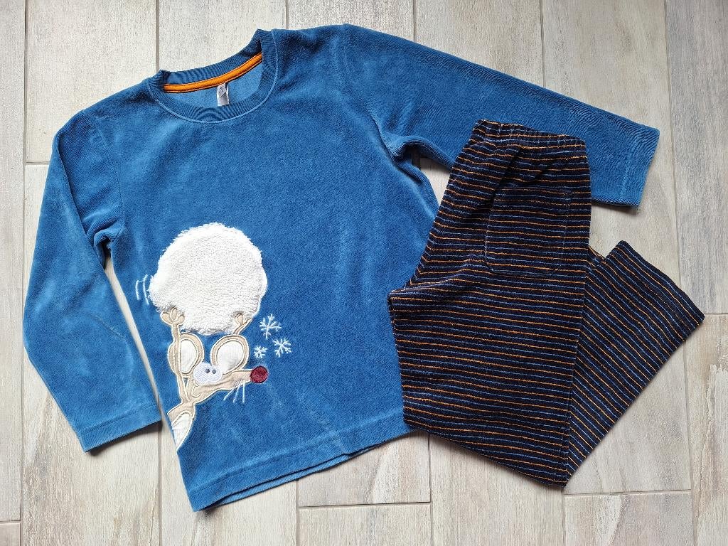★ M116 - Winterpyjama woody velours thema muis, Kinderen en Baby's, Kinderkleding | Maat 116, Nacht- of Onderkleding, Ophalen of Verzenden
