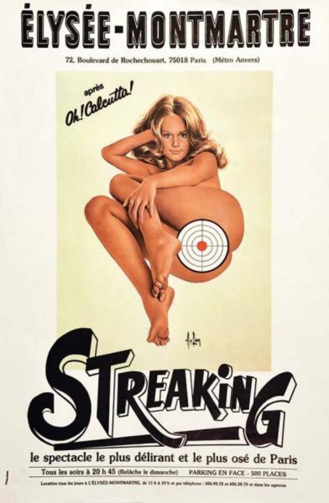 ASLAN •• AFFICHE ORIGINALE Elysée Montmartre STREAKING 1970, Verzamelen, Ophalen of Verzenden