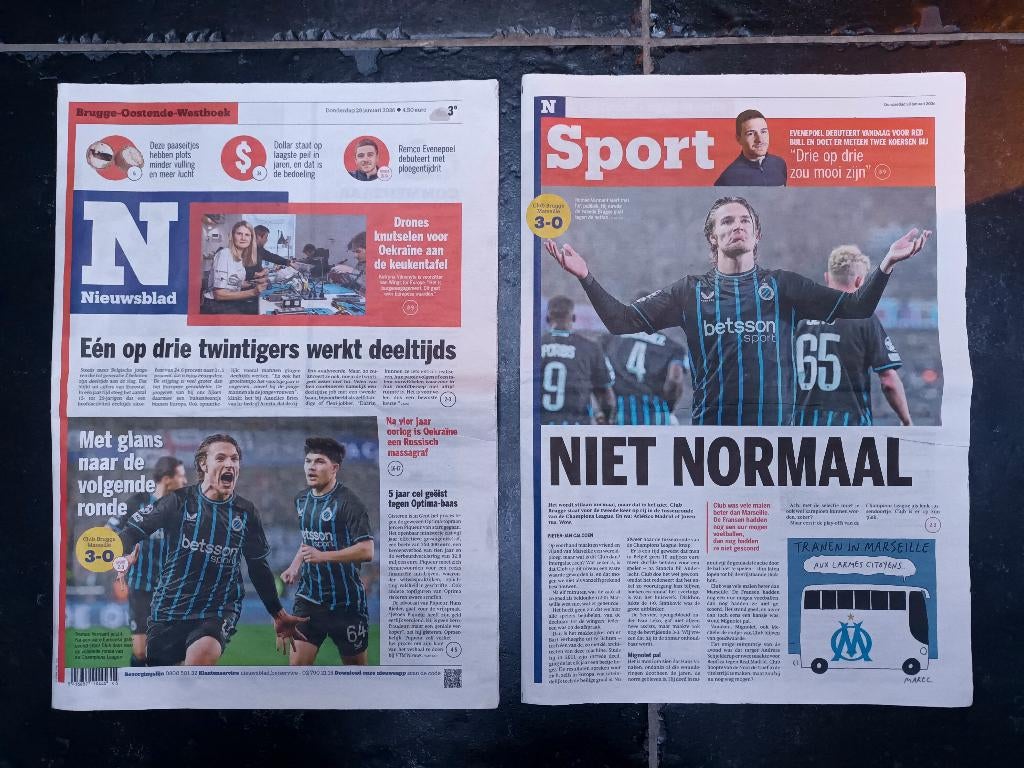 Club Brugge - Marseille - Champions League 2025-2026, Ophalen of Verzenden, Zo goed als nieuw, Krant