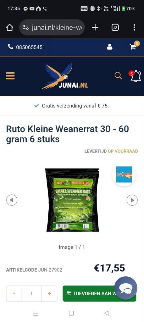 Diepvries ratten 30-60 gram, Dieren en Toebehoren, Slang