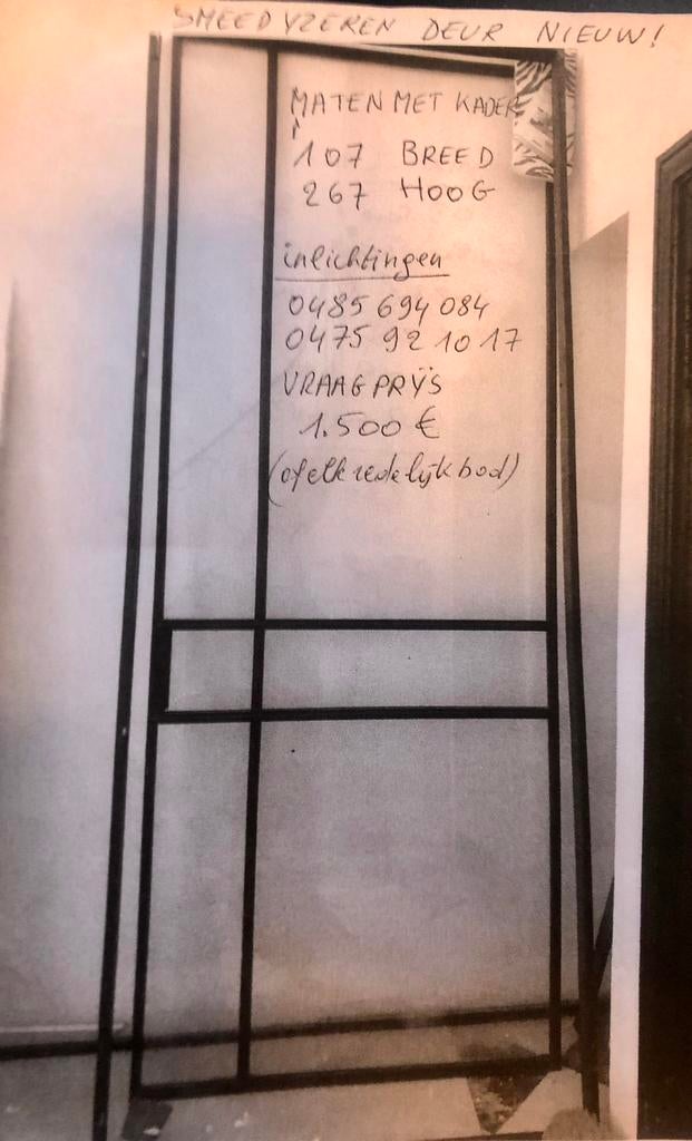 Smeedijzeren binnendeur met kozijn, 215 cm of meer, Binnendeur, Nieuw, Glas