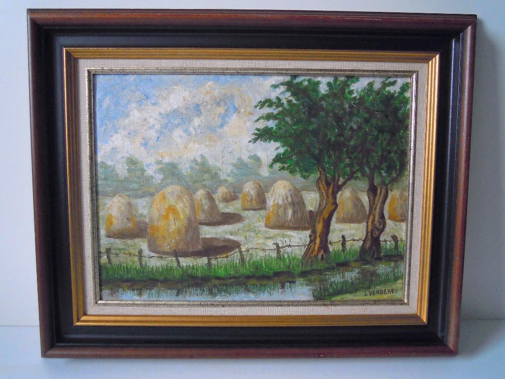 Hooimijten - Olie op doek - J. Verbeke, Antiek en Kunst, Ophalen of Verzenden