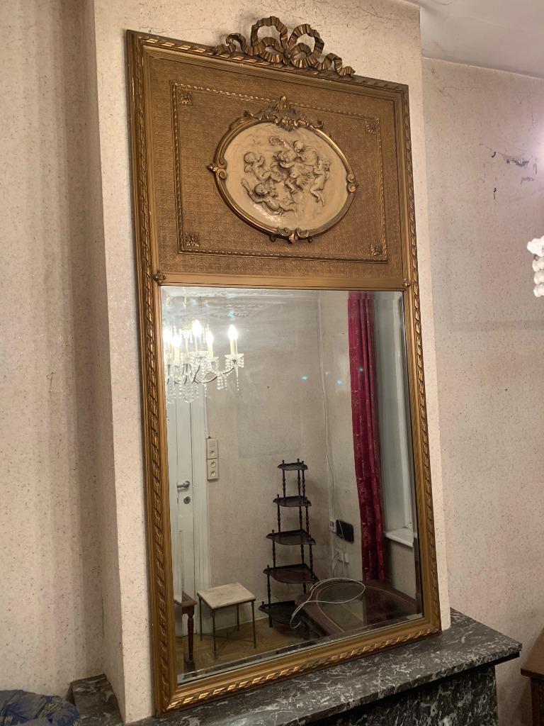 * Antieke vergulde trumeau spiegel in Louis XVI stijl - Fran, Ophalen of Verzenden