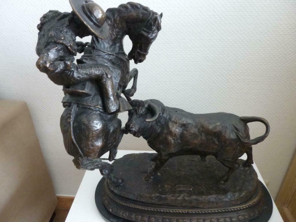 bronzen beeld stier met stierenvechter op paard, Enlèvement