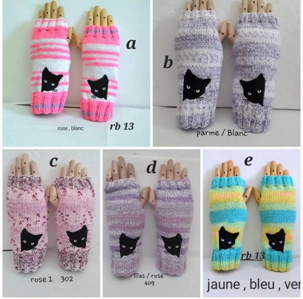 mitaines , gants , tricot , acrylique , broderie chats, Mitaines , gants, Envoi, Neuf, Gants