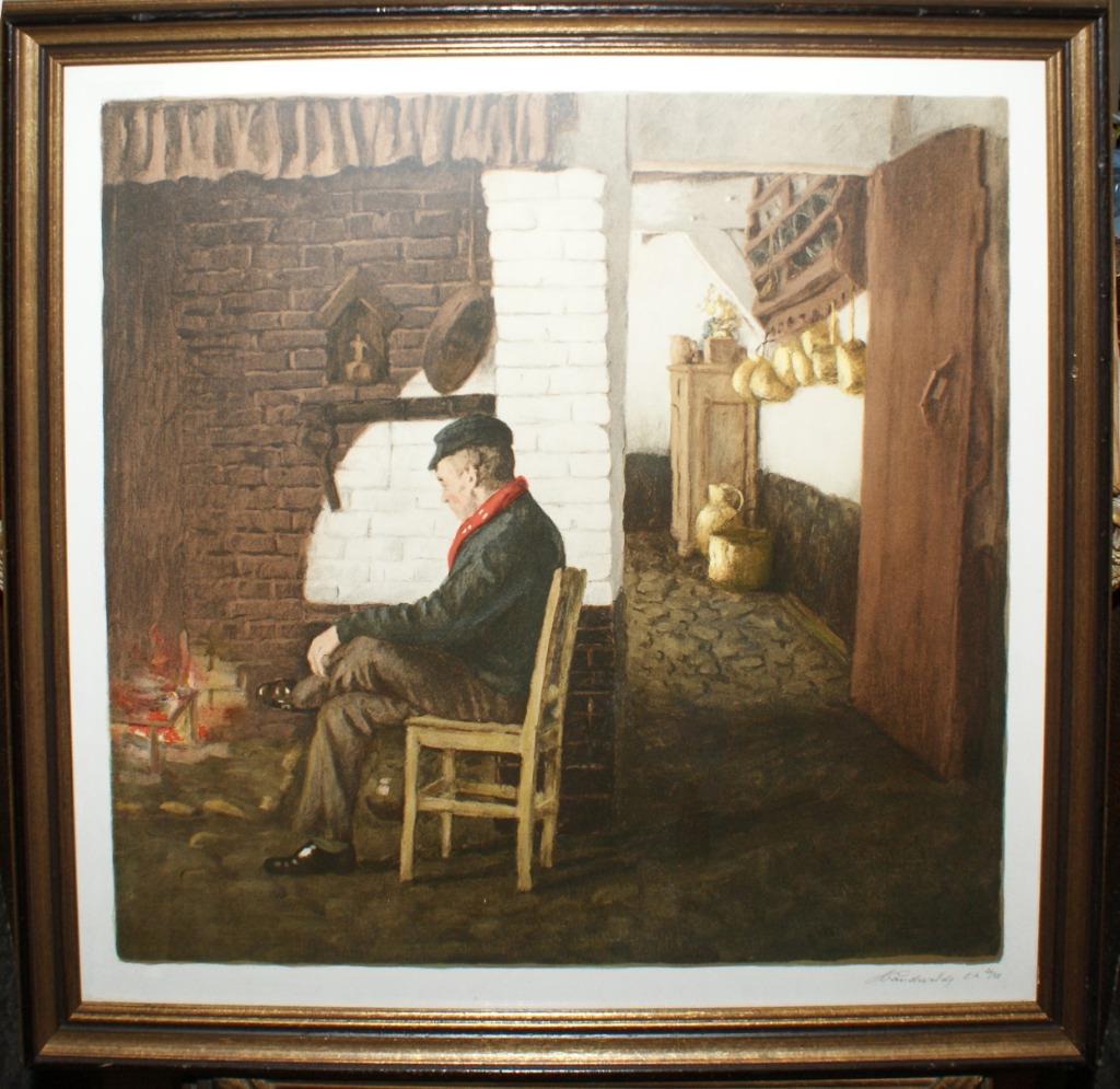 Lucien Van De Velde (1910-1997): Boereninterieur 1 (62x60cm), Antiquités & Art, Art | Lithographies & Sérigraphies, Enlèvement