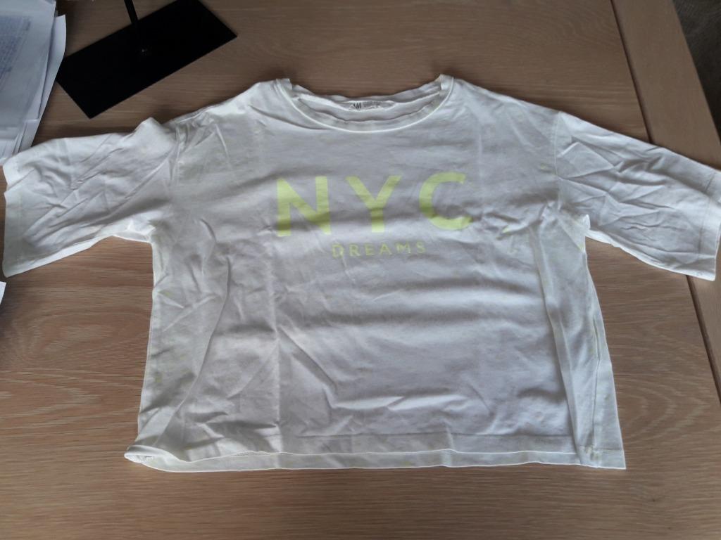 T-shirt blanc et jaune H&M 146-152, Enlèvement ou Envoi, Chemise ou À manches longues, H&M, Comme neuf