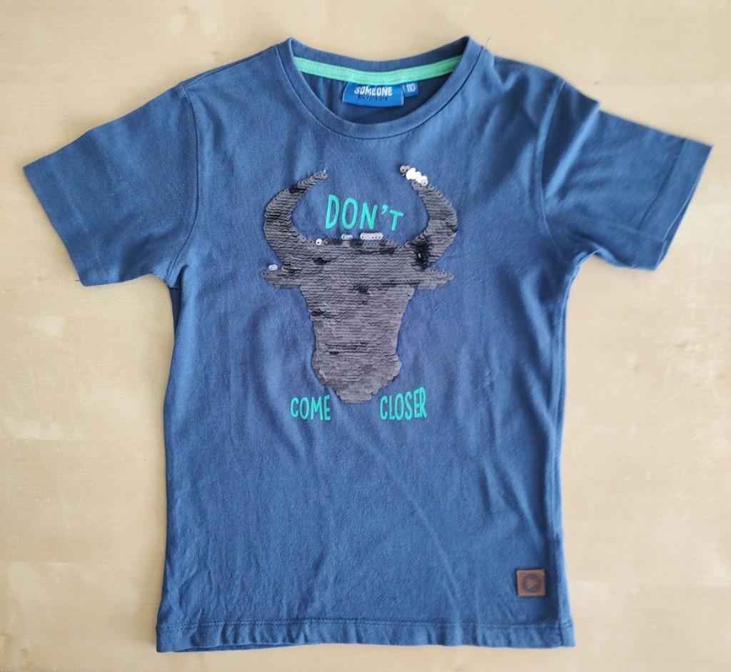 Blauwe t-shirt stier met pailletten, maat 110, Ophalen of Verzenden, Zo goed als nieuw, Someone, Shirt of Longsleeve