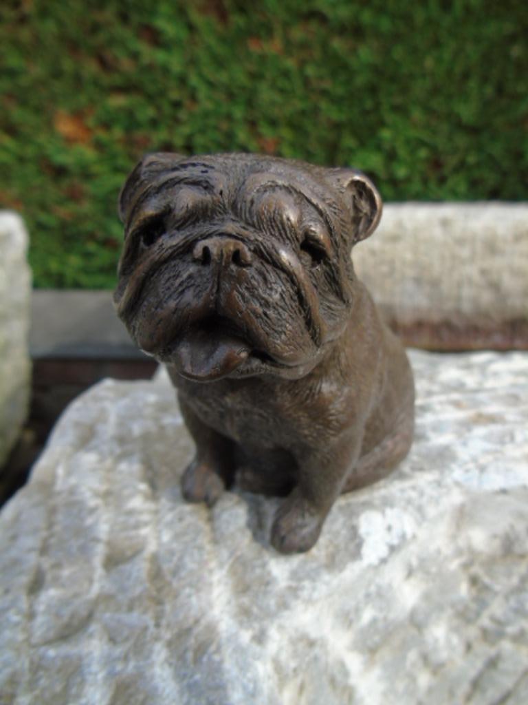 un chien bouledogue en bronze, Enlèvement, Bronze