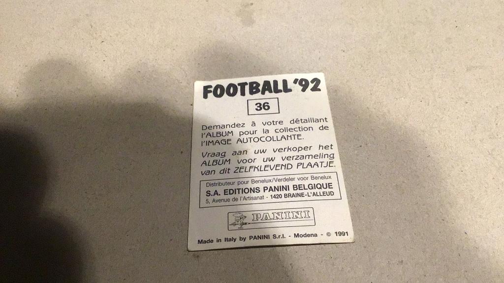 Panini football 92(d5b), Ophalen of Verzenden, Zo goed als nieuw, Poster, Plaatje of Sticker