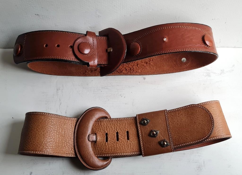 2 ceintures vintage en cuir pleine fleur des années 1980, Cuir véritable, Enlèvement ou Envoi, Brun, 80 à 90 cm