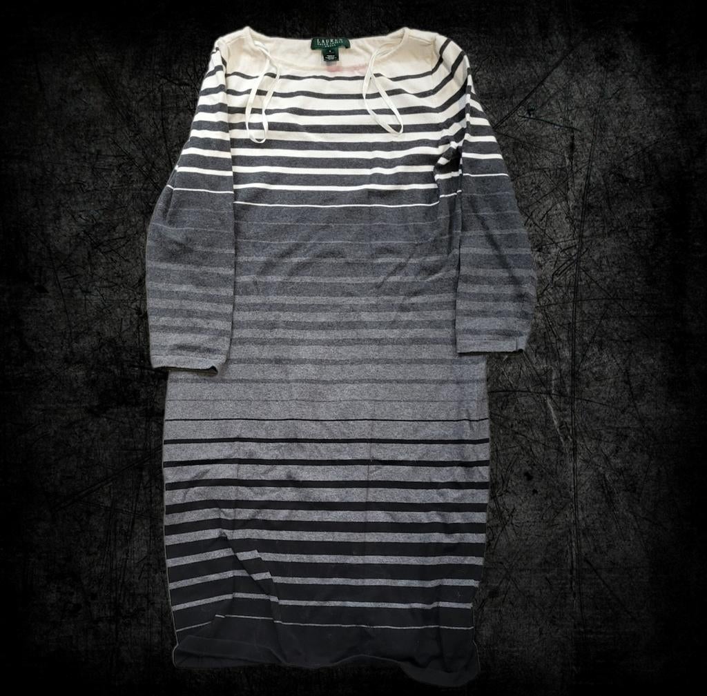 Ralph Lauren sweaterjurk — Maat S — Zwart, grijze strepen, Ophalen of Verzenden, Ralph Lauren, Maat 36 (S), Grijs