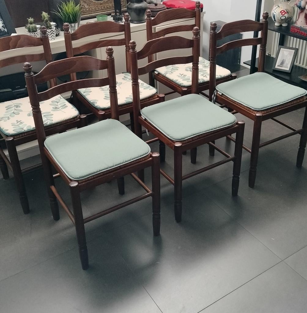 Vintage Scandinavische knopstoelen, Maison & Meubles, Chaises, Comme neuf, Brun, Enlèvement