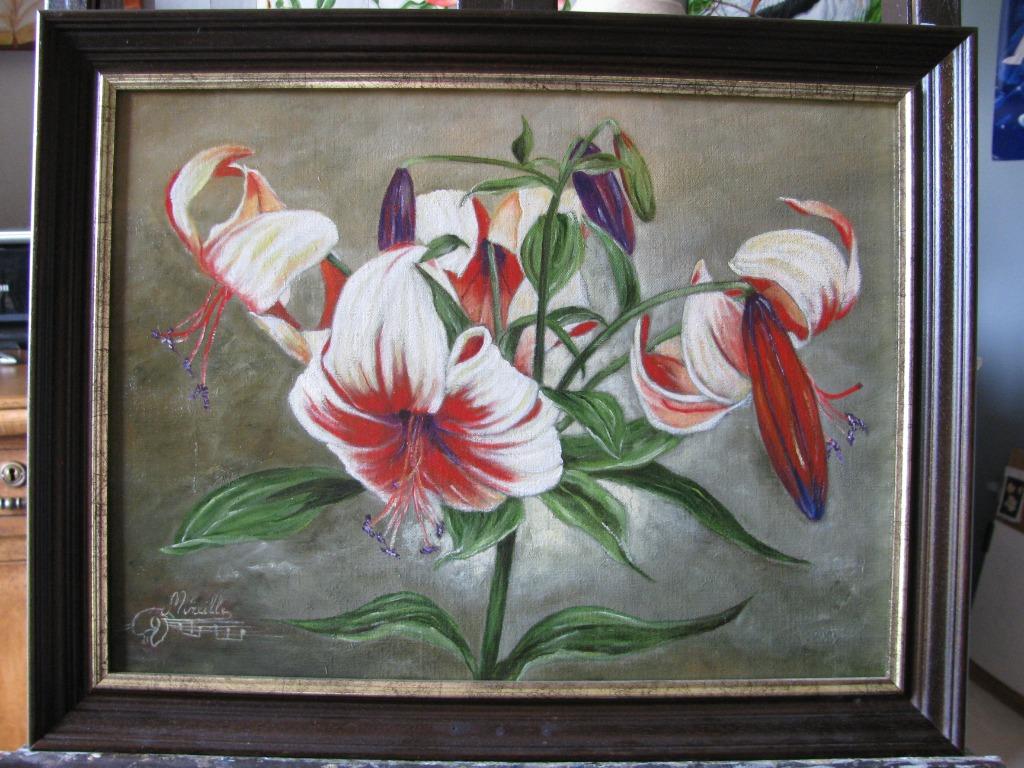 schilderij in olieverf Lilium lelie, Antiquités & Art, Art | Peinture | Classique, Enlèvement ou Envoi