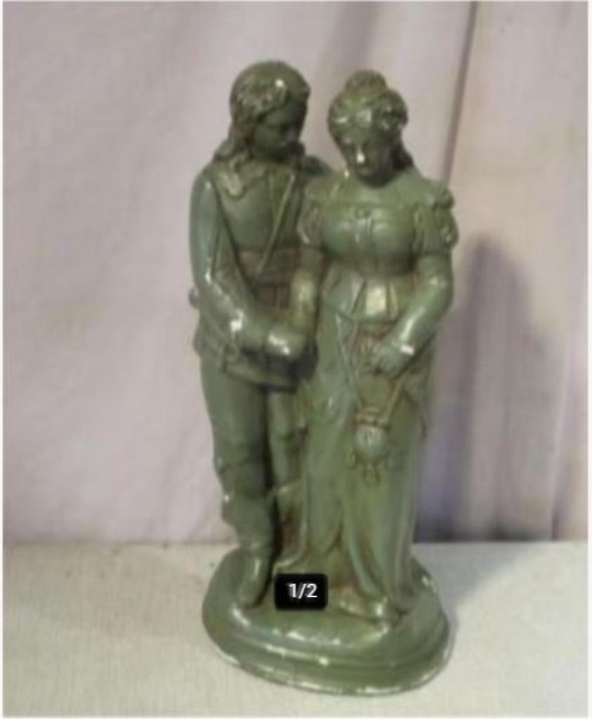 Statue ancienne d'un noble avec une noble dame - 34 cm, Antiquités & Art, Enlèvement ou Envoi