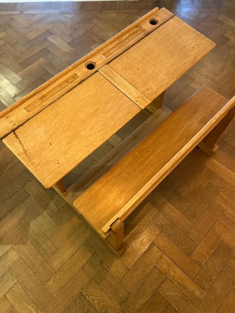 Oude schoolbank, blank hout., Ophalen, Gebruikt