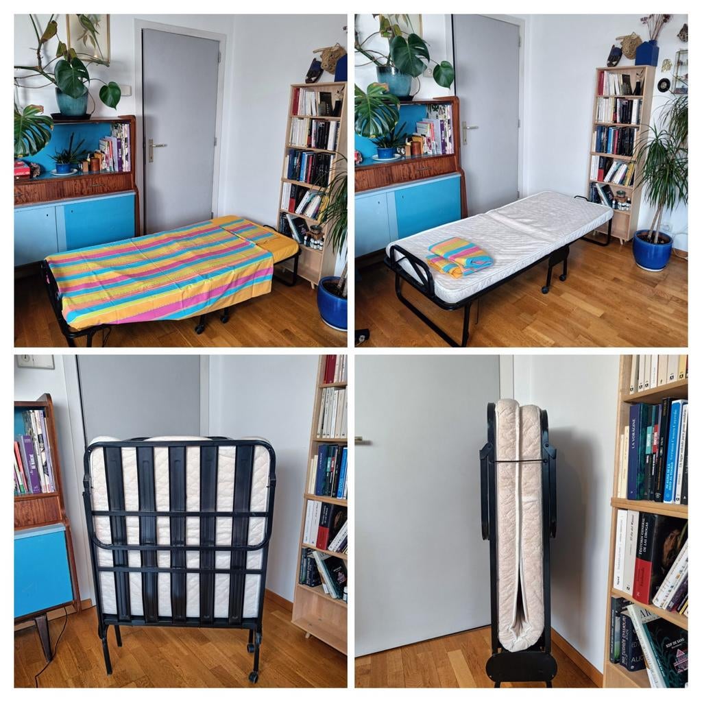 Lit pliable avec drap offert, Beige, Une personne, Enlèvement, 190 cm ou moins