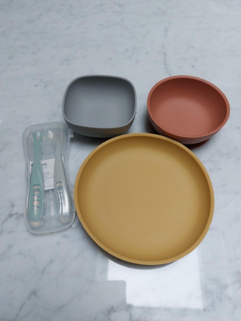 Kinderset rubberen borden + bestek, Ophalen of Verzenden, Nieuw