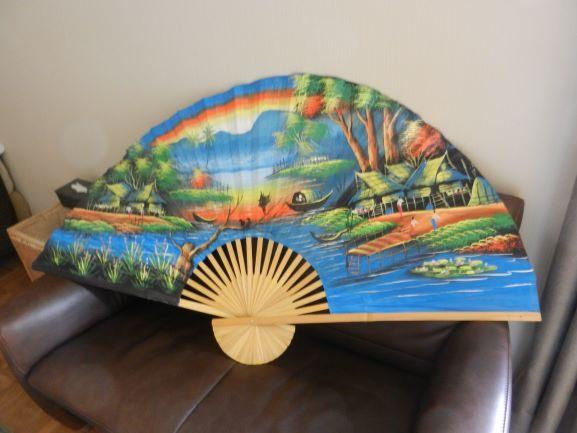 XXL decoratieve waaier in bamboe - Thailand, Huis en Inrichting, Ophalen of Verzenden, Zo goed als nieuw