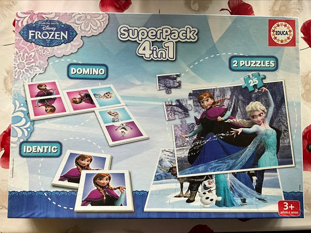 4 in 1, 2 puzzels van 25 stuks, domino en raad je plaatjes, Ophalen, Gebruikt