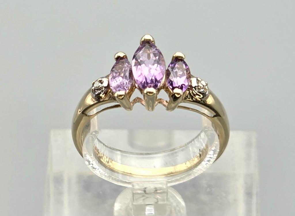 Gouden Vintage ring edelsteen amethist en diamant. 2025/581., Verzenden, Paars, Zo goed als nieuw, 17 tot 18