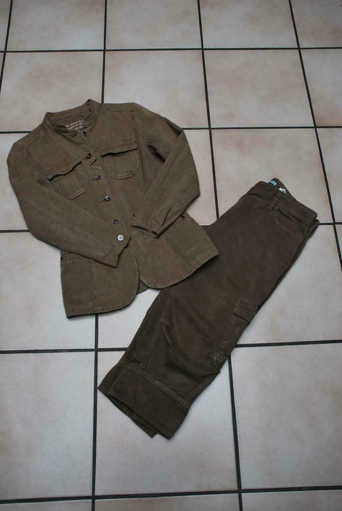 2-delige set Kaki bruine jas en broek Maat S en W2, Kleding | Dames, Kostuum of Pak, Bruin, WE, Ophalen of Verzenden