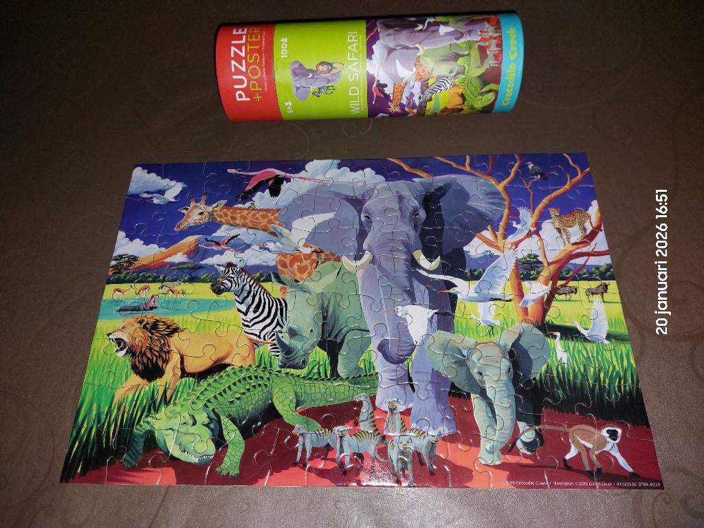 Puzzel Wild Safari (Crocodile Creek) - 100 stukken, Ophalen of Verzenden, Meer dan 50 stukjes, Zo goed als nieuw