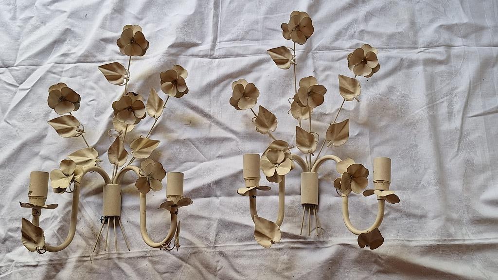 vintage wandlampen met bloemen (2 stuks), Ophalen, Gebruikt, Metaal