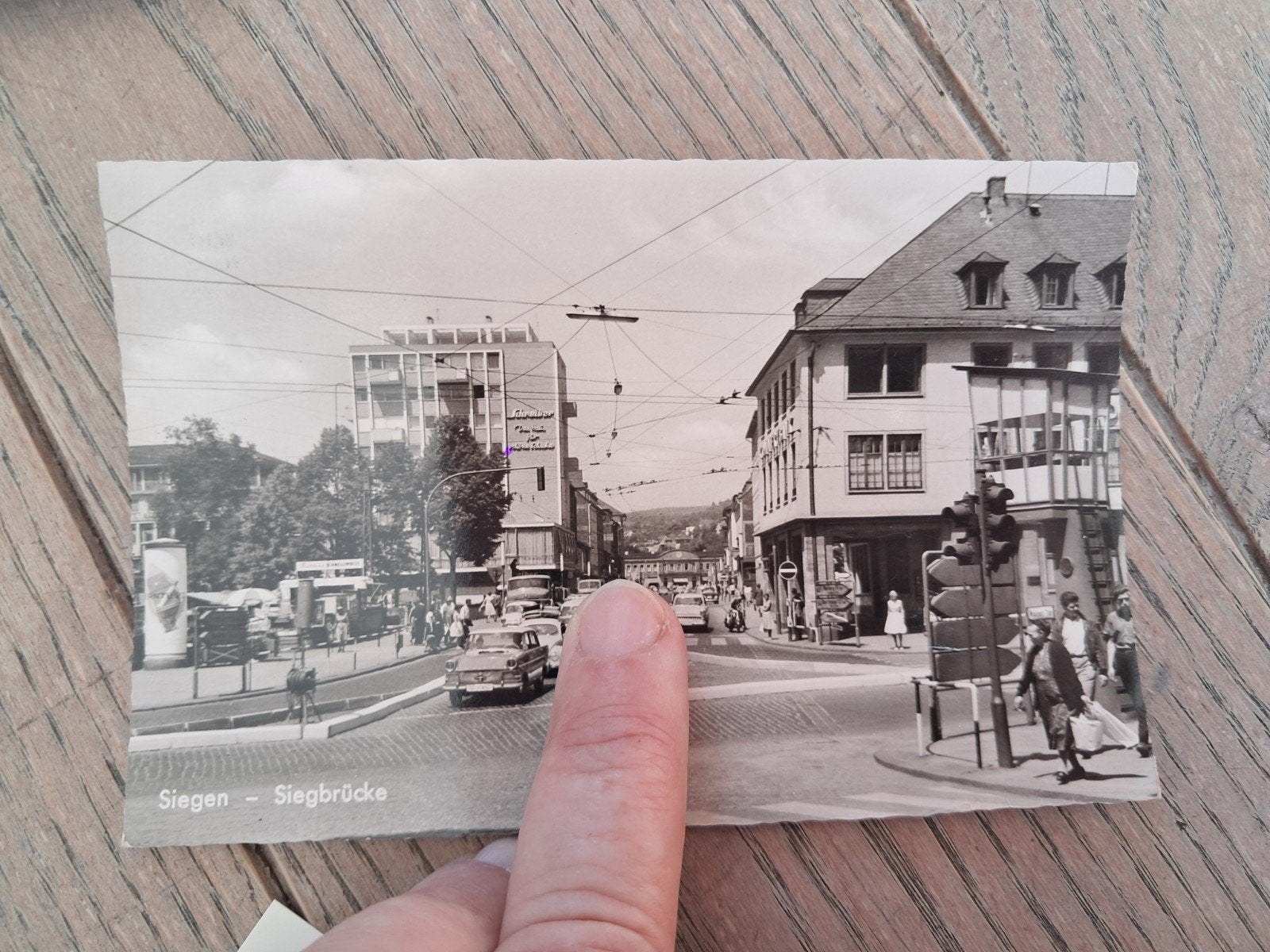 Oude beschreven pk met retro auto, Siegen, Siegbrücke (D), Ophalen of Verzenden