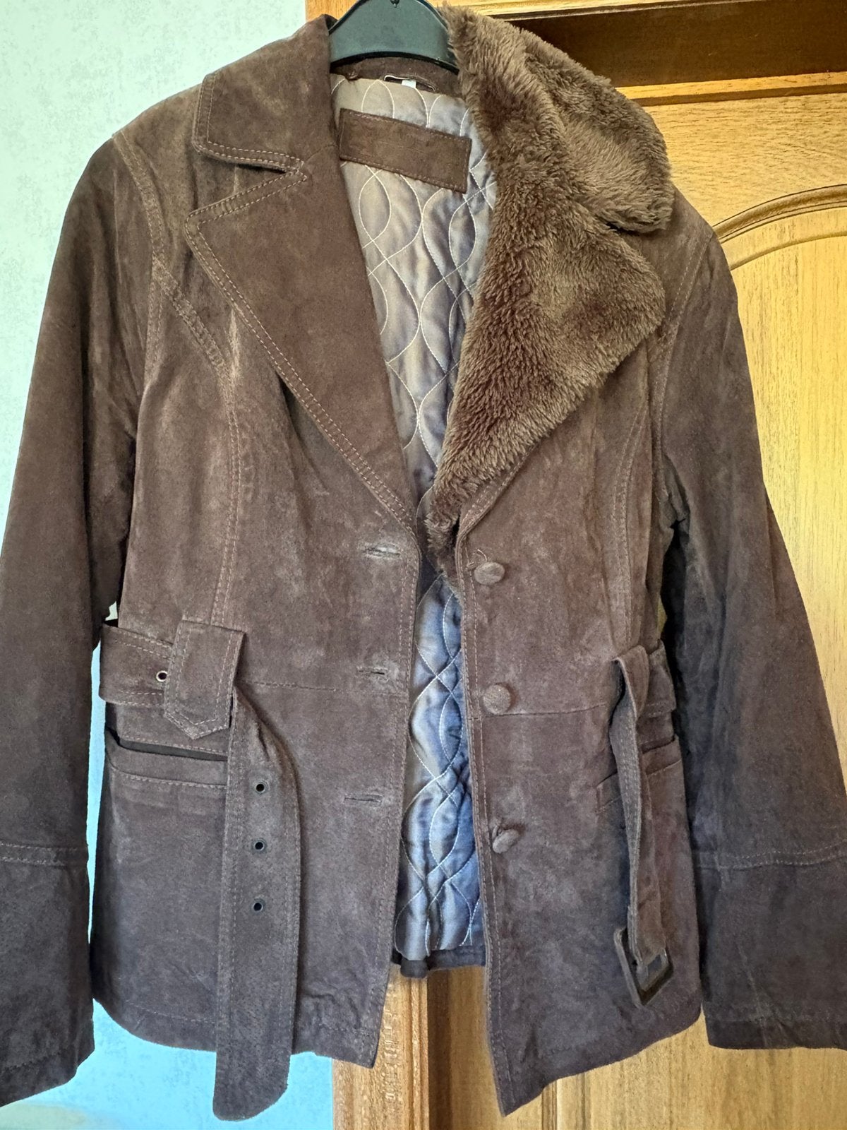 Gilet mi-long en jean pour femme avec ceinture, Taille 42/44 (L), Comme neuf, Brun, Enlèvement