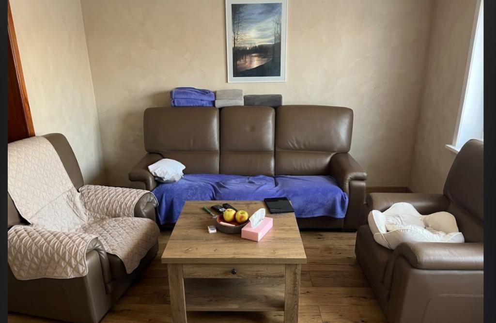 Lederen salon, Maison & Meubles, Canapés | Coins salons complets, Enlèvement, Utilisé, Cuir