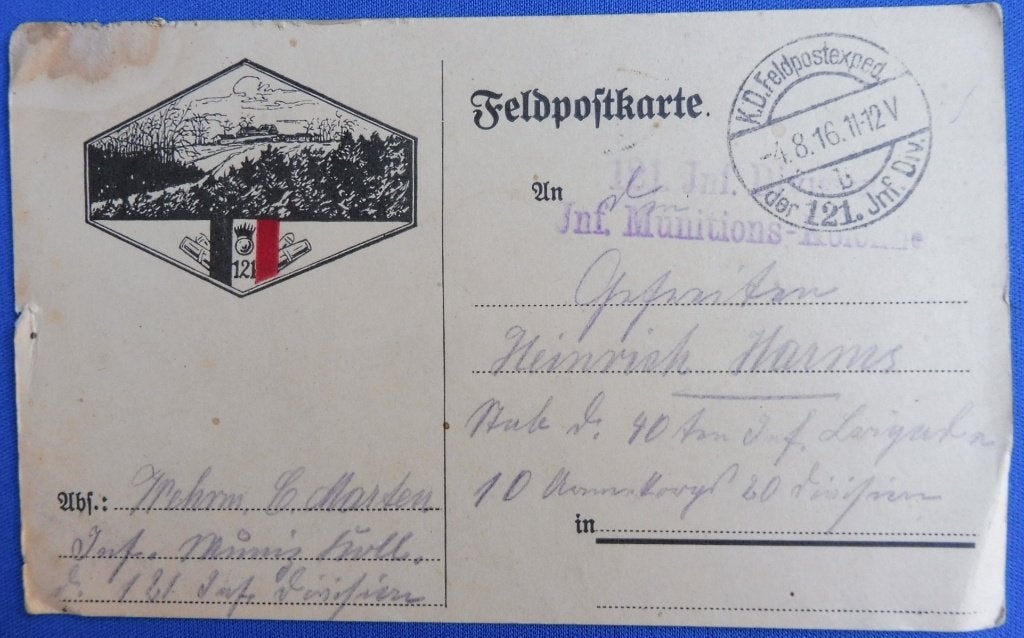 Feldpost 1916 Vlaanderen/Somme Infanterie Munitions Kolonne, Envoi, Armée de terre, Autres types
