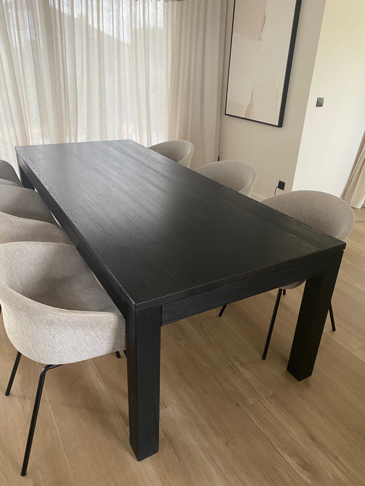 Zwarte eettafel massief eik, Ophalen, Gebruikt, 100 tot 150 cm, Eikenhout