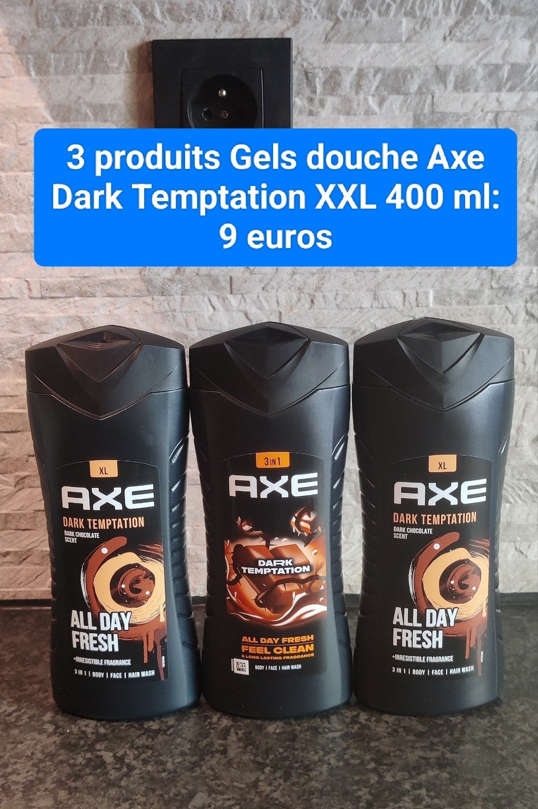 3 produits Gels douche Axe Dark Temptation XXL 400 ml, Enlèvement