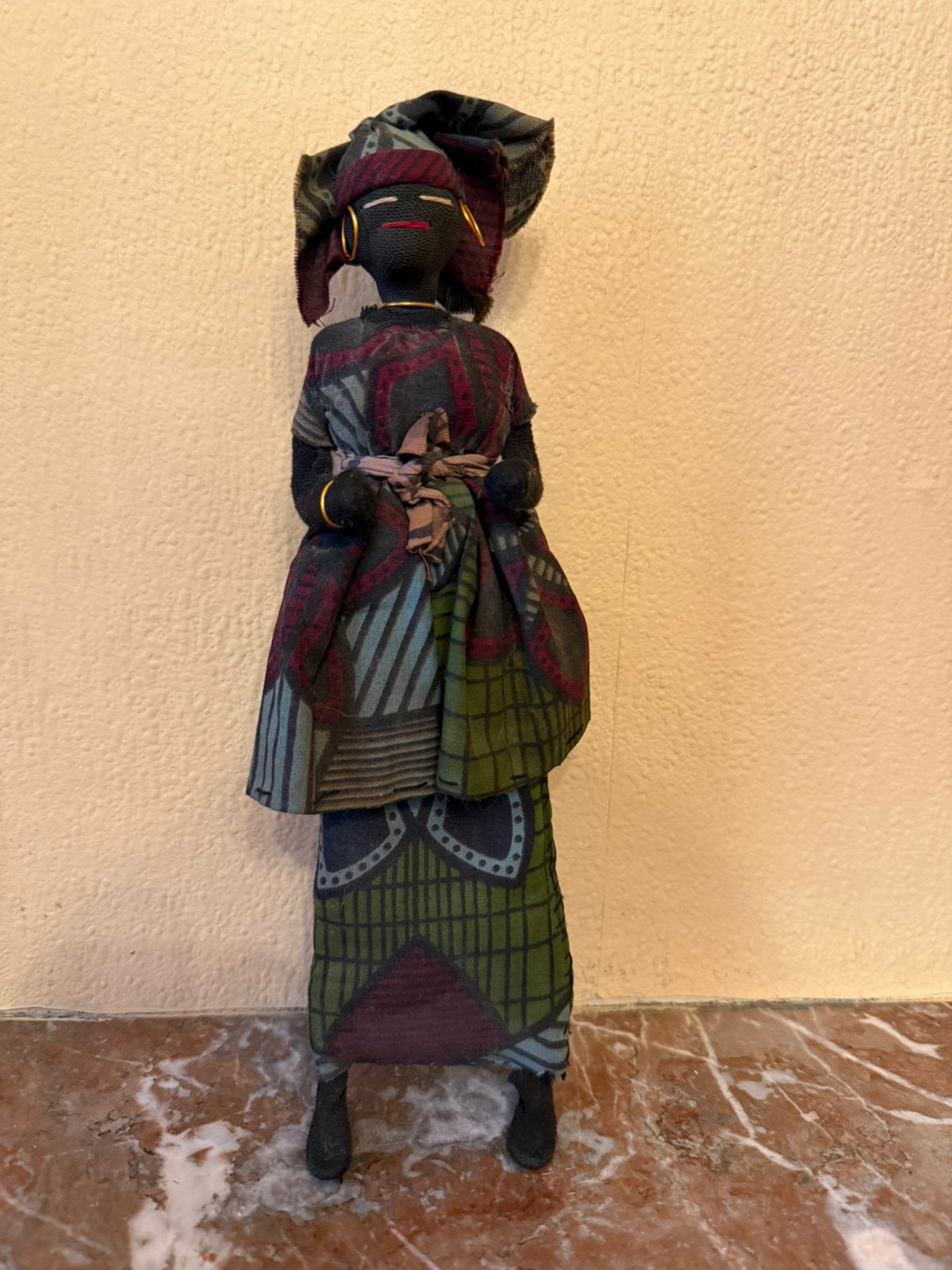 Vintage traditionele Afrikaanse stoffen pop – baby op de rug, Ophalen, Zo goed als nieuw