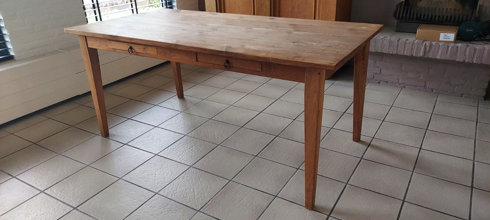 Houten Eettafel met 4 stoelen, Ophalen, Gebruikt, Eikenhout, 50 tot 100 cm