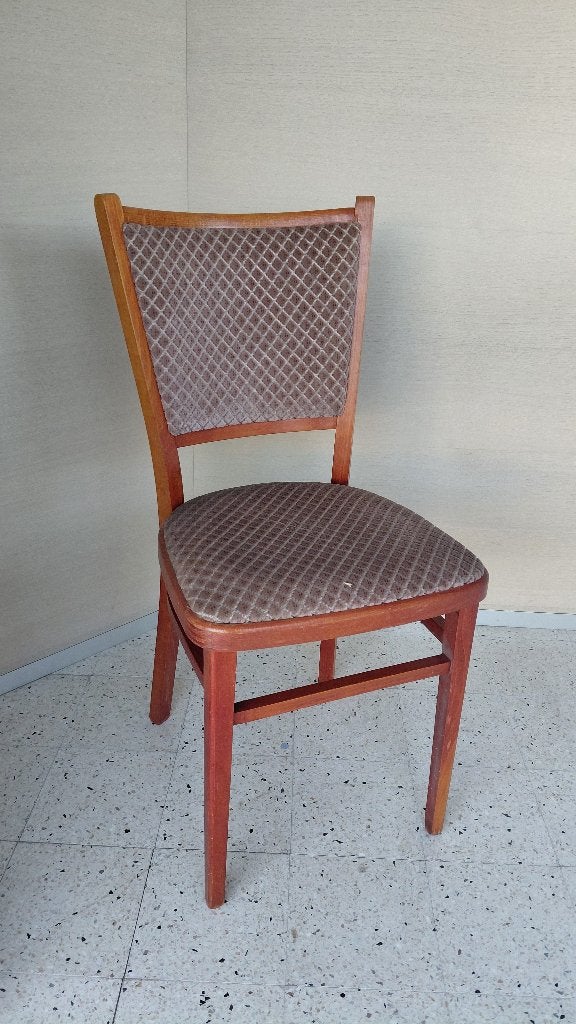 🪑 Vintage houten stoel met stoffen bekleding 1, Ophalen, Hout, Bruin, Vintage