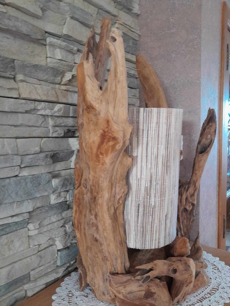 Lampe neuve avec racines de bois exotique, Maison & Meubles, Enlèvement ou Envoi, Neuf, Bois, Lampe d'ambiance
