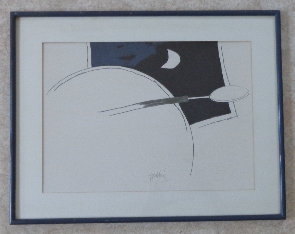 EMILIO TADINI / COMPOSITIE / ORIGINEEL WERK / 48x61cm KADER, Abstrait, Enlèvement ou Envoi, Papier/carton, Technique mixte