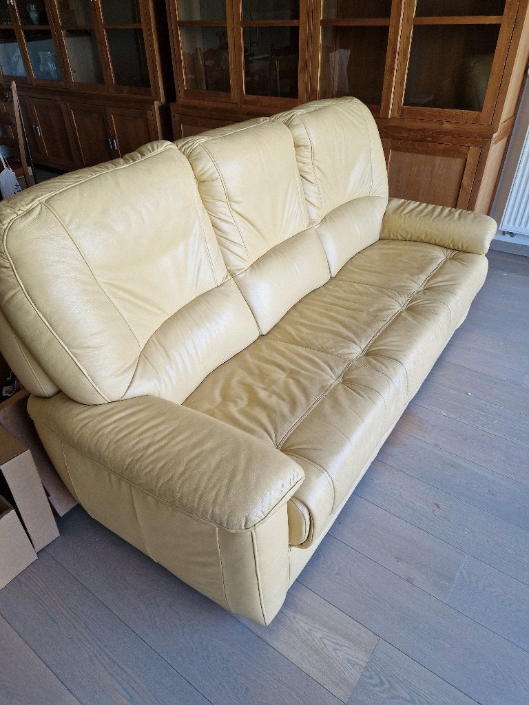 lederen salonzetel 3-zit, Huis en Inrichting, Zetels | Zetels, Ophalen, Gebruikt, Minder dan 75 cm, 150 tot 200 cm