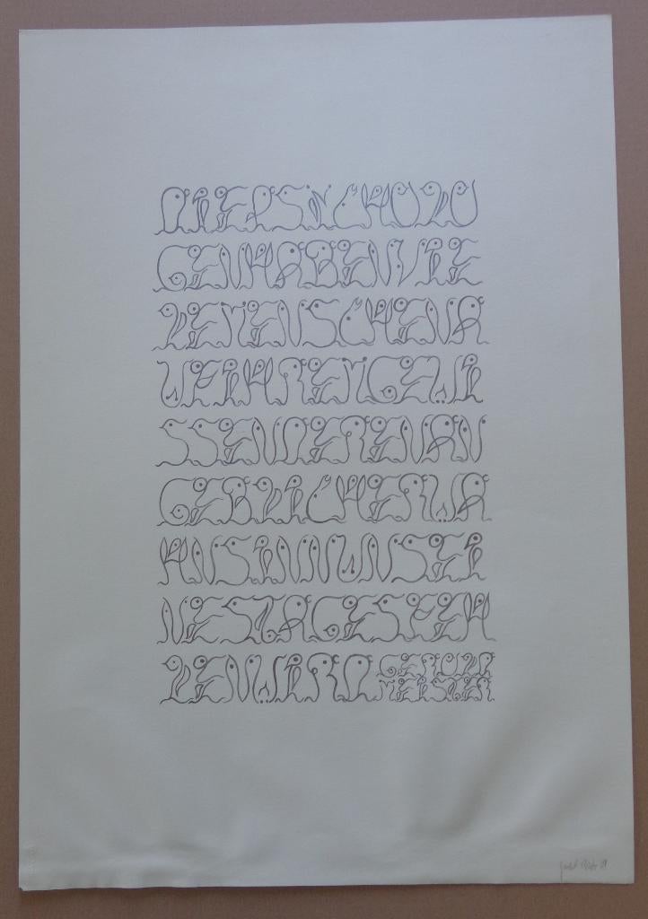 GERALD MEISTER / VOGELSCHRIFT I / ZEEFDRUK / 73x51cm / SIG, Antiquités & Art, Art | Lithographies & Sérigraphies, Signé, Enlèvement ou Envoi
