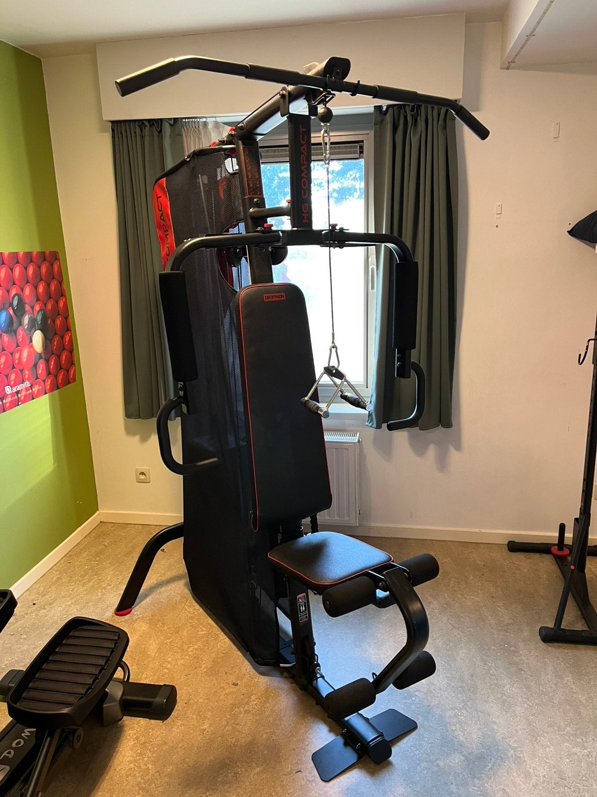 Fitnesstoestel, bank, steunen, baren, halters, gewichten, Ophalen, Gebruikt