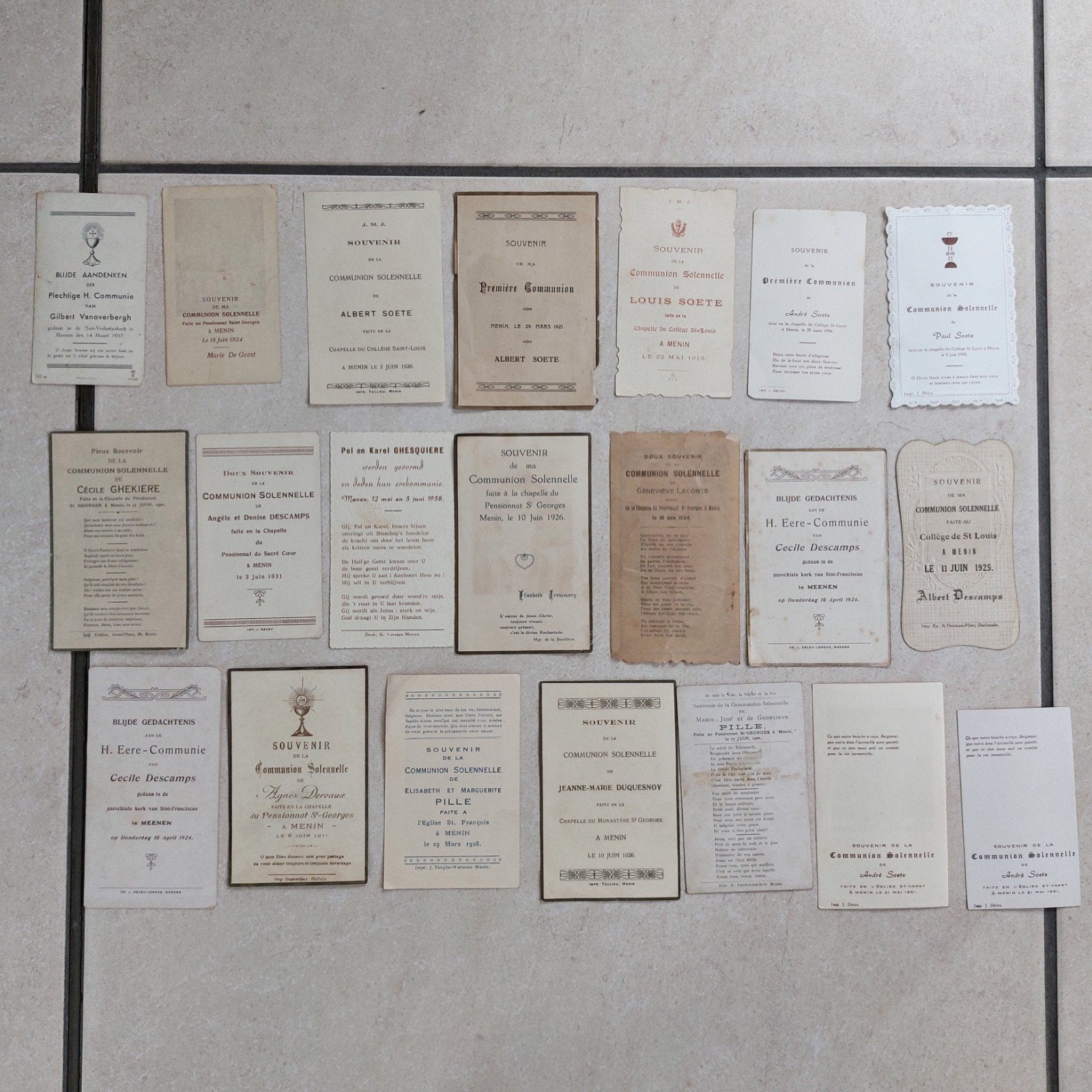 lot de cartes de communion anciennes de Menin (Menin), Enlèvement ou Envoi