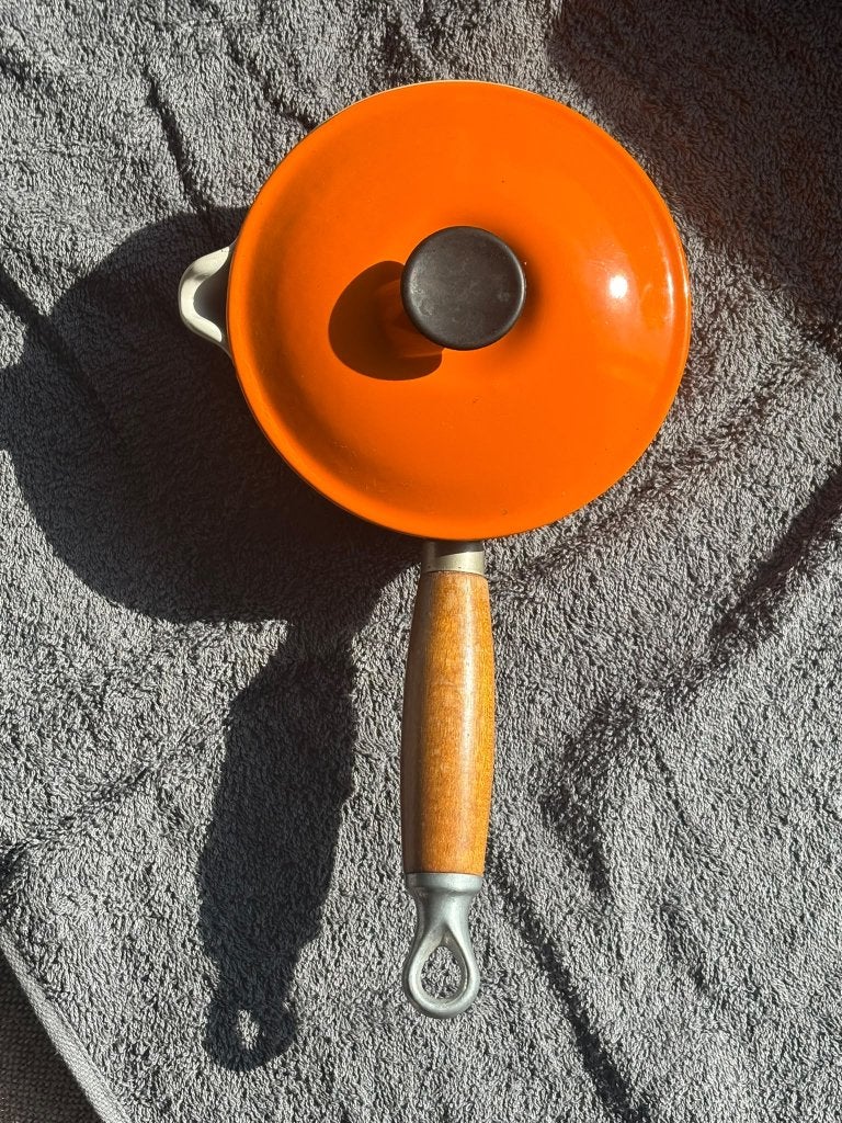 Le Creuset steelpan nr. 14 – houten handvat + deksel, Ophalen, Gebruikt, Gietijzer, Met deksel