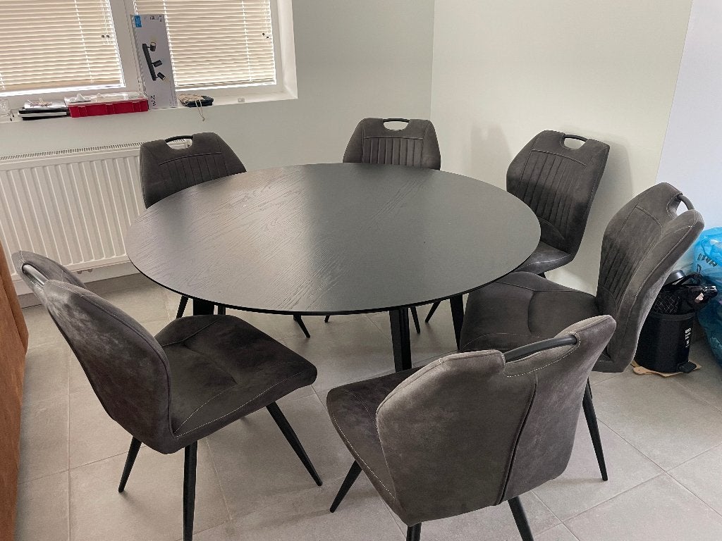 Tafel €100 (+ ev. stoelen €300), Ophalen, Gebruikt, 100 tot 150 cm, Rond