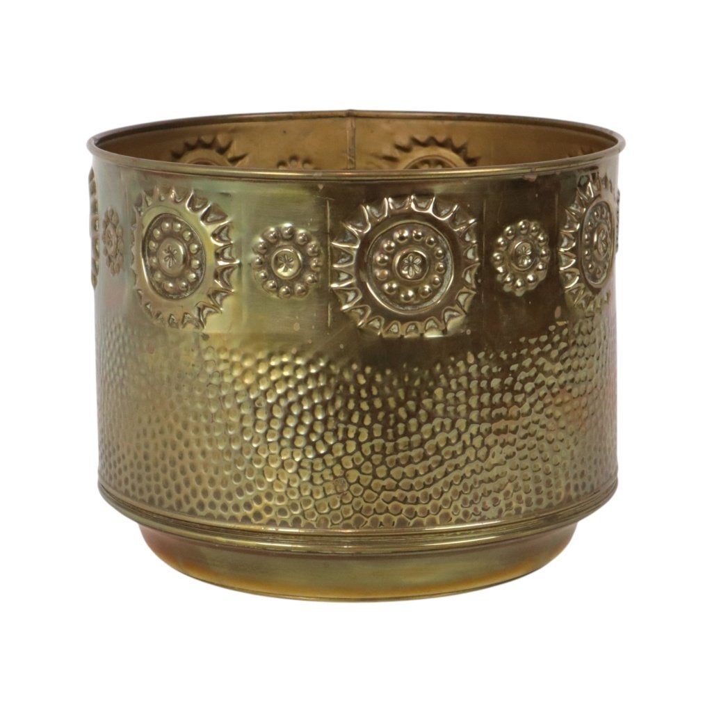 Grote Messing Plantenbak Jardinière Brandhout Repoussé, Moins de 30 cm, Enlèvement ou Envoi, Rond, Utilisé