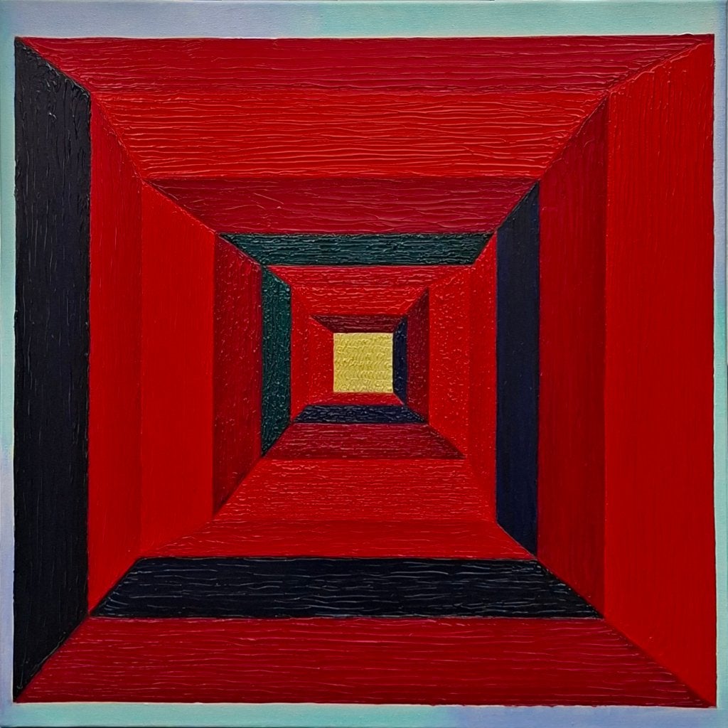 In rood en zwart, Antiek en Kunst, Ophalen, Olieverf, Abstract