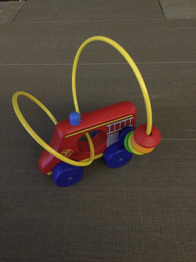 Houten brandweerautootje Pintoy, Enlèvement ou Envoi, Comme neuf, Jouet à Pousser ou Tirer