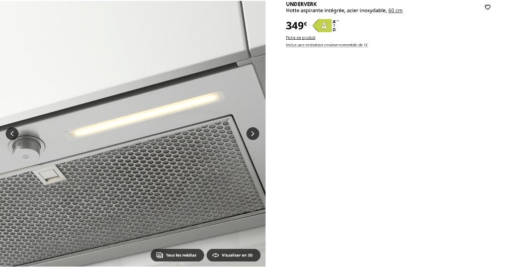 Hotte aspirante ikea UNDERVERK, Electroménager, Hottes, Enlèvement, Neuf, Encastré