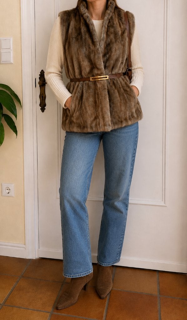 Gilet réversible en fourrure Hucke taille 38/40, Taille 38/40 (M), Enlèvement ou Envoi, Comme neuf, Brun